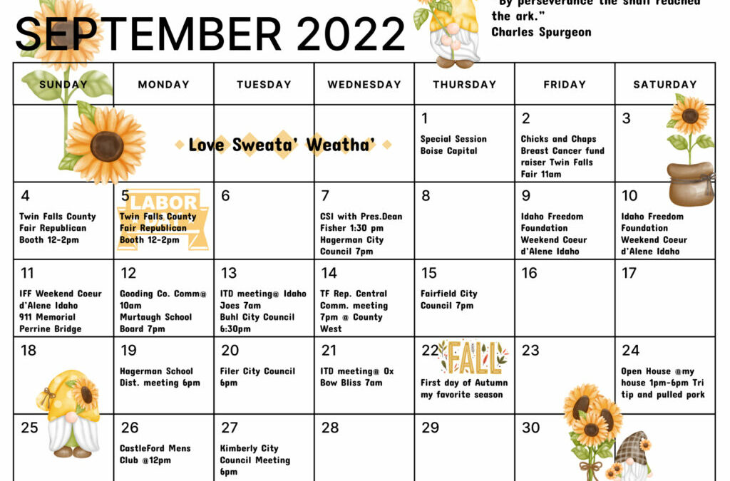 August Update/September Calendar